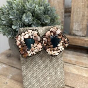 Vintage Stone Chip Brass Clip-On  Earrings NEVER USED!